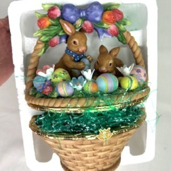 Porcelain Easter Basket Figurine With Rabbits  Eggs Spring Decor 8" Tall - Picture 10 of 15